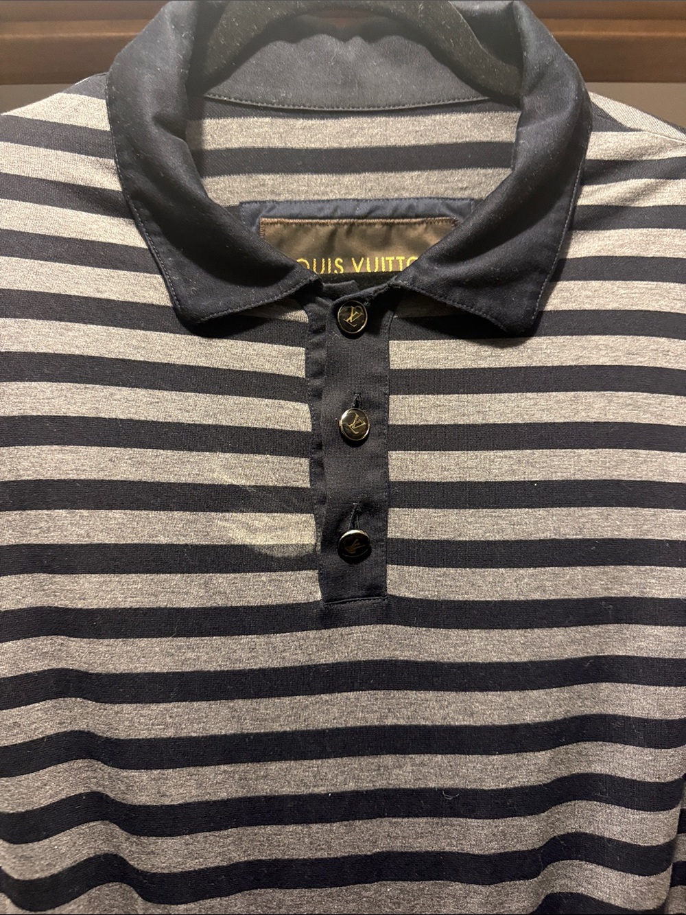 Louis Vuitton Black & Gray Striped Polo (USED)